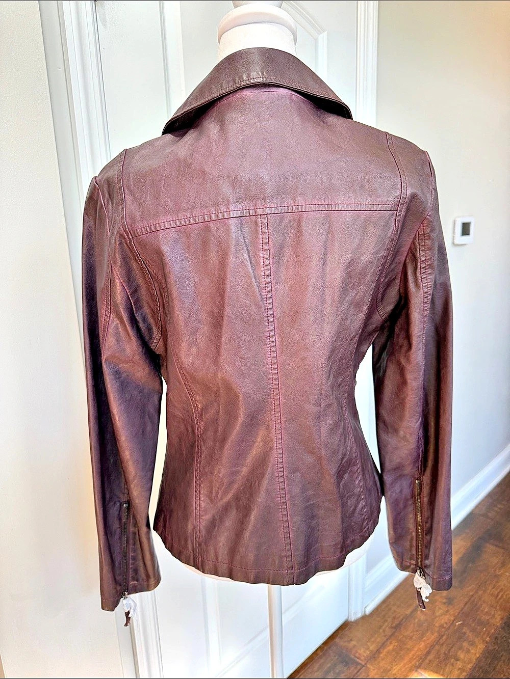 Max Studio Faux Leather Moto Jacket in burgundy Size Medium NWT - Picture 8 of 12